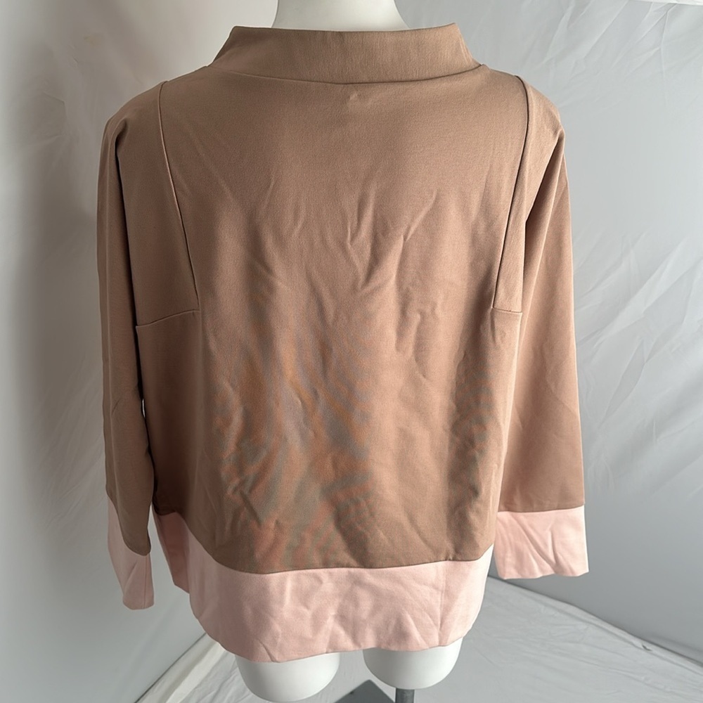 Ann Taylor tan and peach colorblock mock neck top - Picture 5 of 10